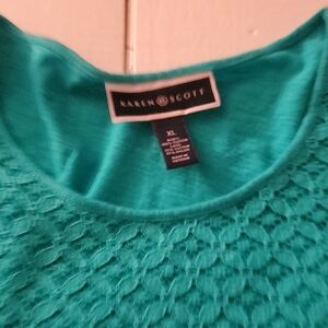 Karen Scott Teal Lace Blouse